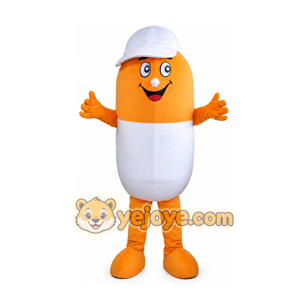 Orange and White Capsule Mascot Costume for Adults Custom Logo Party Character Suit Orange and White Capsule Mascot Costume for Adults Custom Logo Party Character Suit