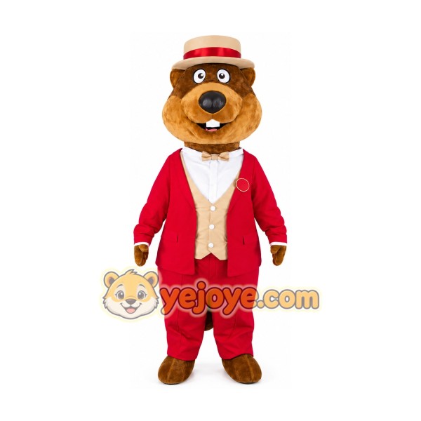 Beaver in Red Coat Mascot Costume for Adults Custom Logo Party Character Suit Beaver in Red Coat Mascot Costume for Adults Custom Logo Party Character Suit
