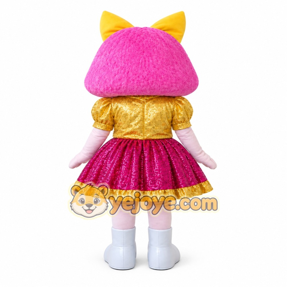 Pink-Haired Doll Girl Mascot Costume for Adults Custom Logo Party Character Suit