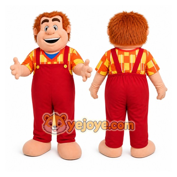 Cartoon Man in Red Overalls Mascot Costume for Adults Custom Logo Party Character Suit