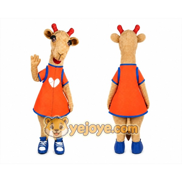 Giraffe in Orange Dress Mascot Costume for Adults Custom Logo Party Character Suit