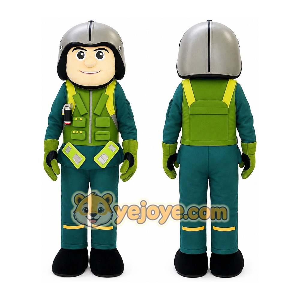 Cartoon Character in Green Uniform Mascot Costume for Adults Custom Logo Party Character Suit