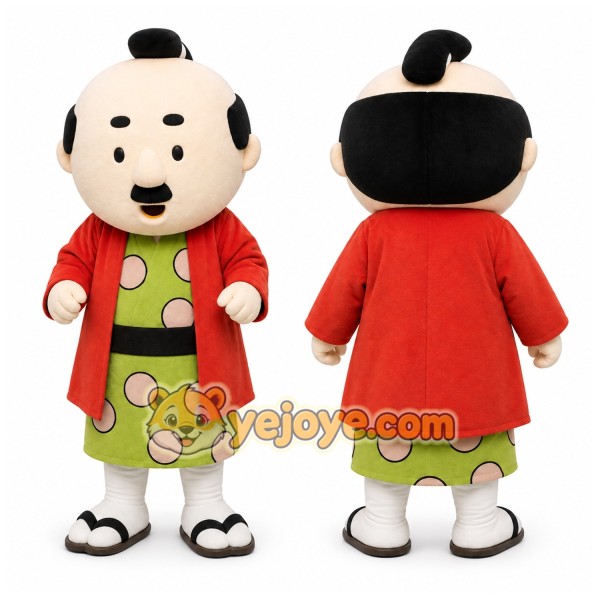 Cartoon Man with Topknot Mascot Costume for Adults Custom Logo Party Character Suit