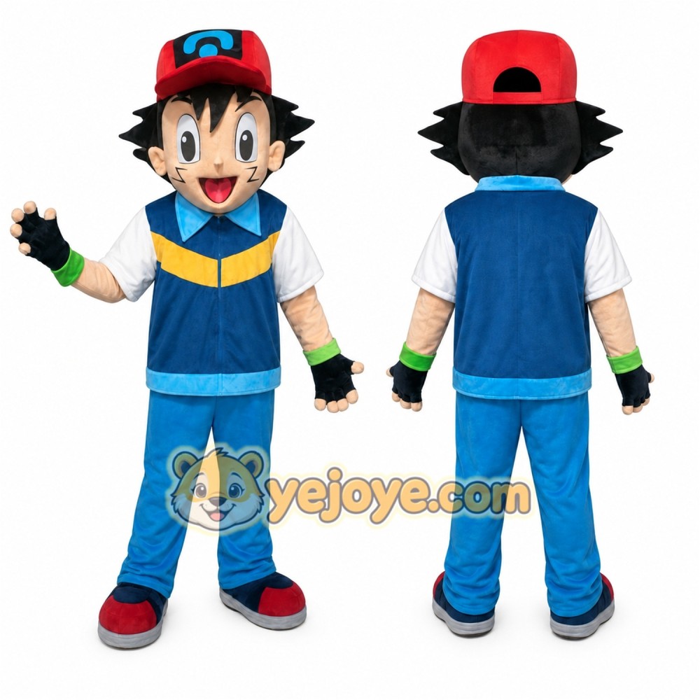 Ash Ketchum Mascot Costume for Adults Custom Logo Party Character Suit Ash Ketchum Mascot Costume for Adults Custom Logo Party Character Suit