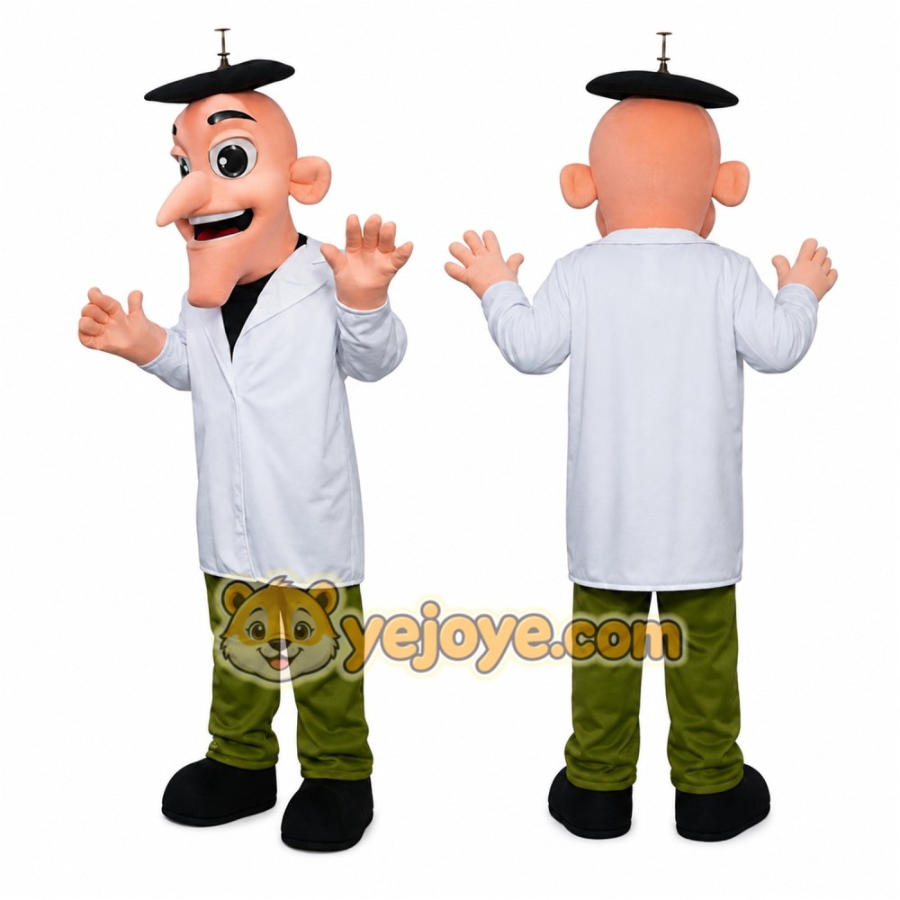 Cartoon Man in White Coat and Black Hat Mascot Costume for Adults Custom Logo Party Character Suit Cartoon Man in White Coat and Black Hat Mascot Costume for Adults Custom Logo Party Character Suit