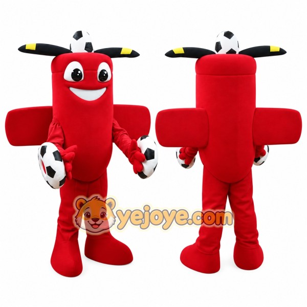 Red Aircraft Character with Soccer Balls Mascot Costume for Adults Custom Logo Party Character Suit