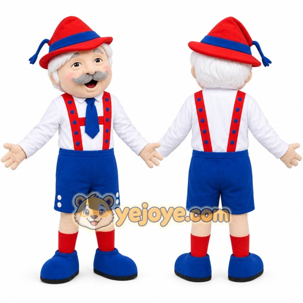 Cartoon Man in Traditional Outfit Mascot Costume for Adults Custom Logo Party Character Suit