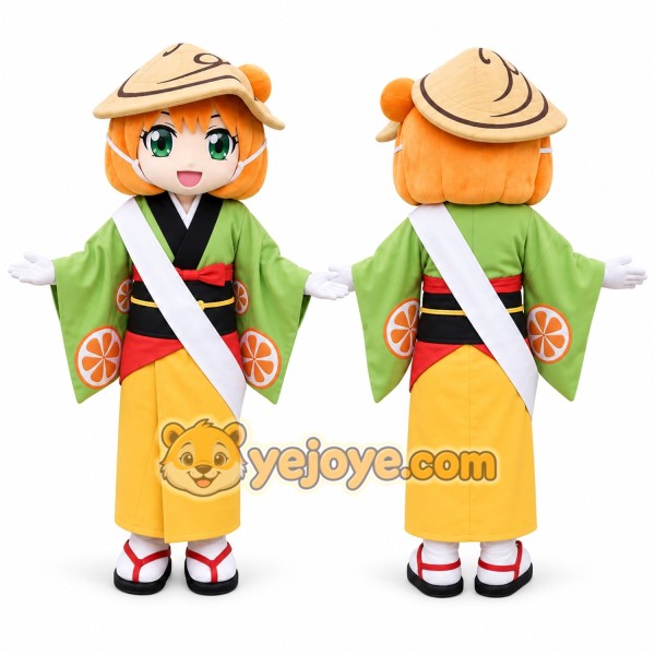 Kimono Girl Mascot Costume for Adults Custom Logo Party Character Suit