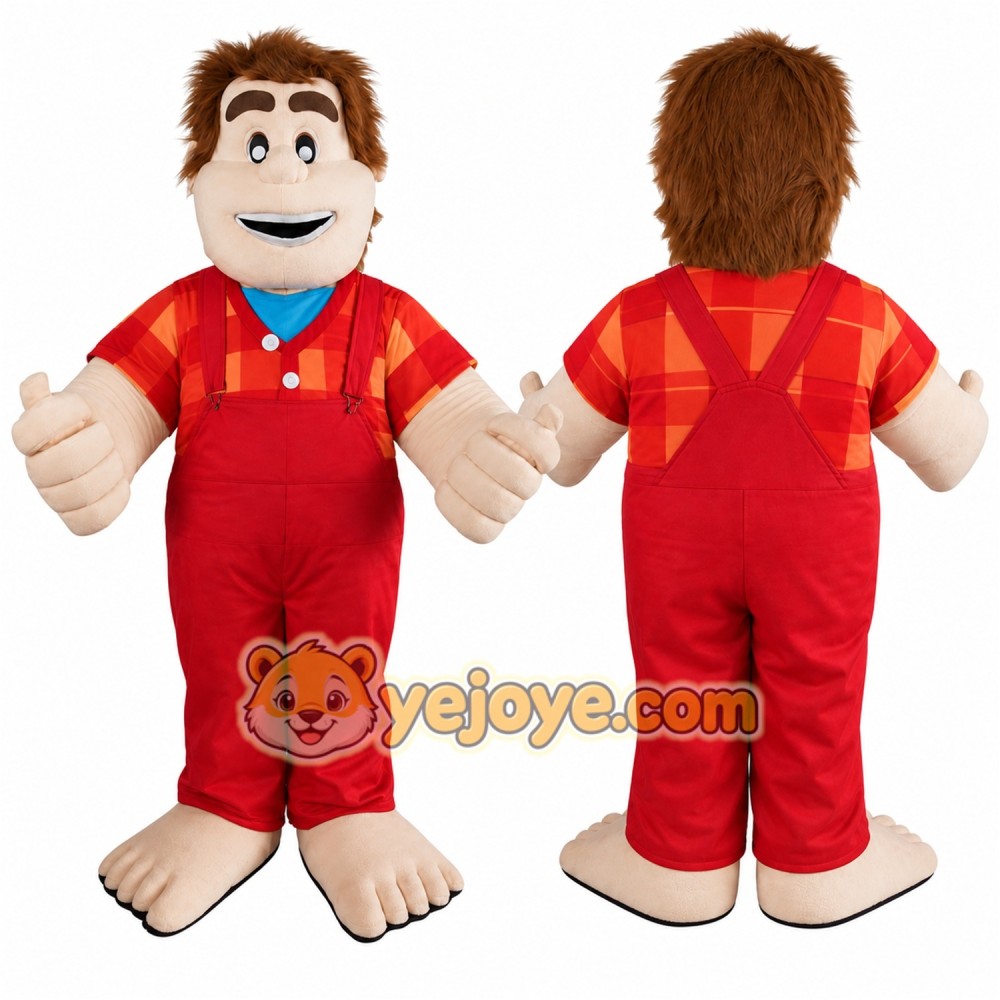 Cartoon Man in Red Overalls Mascot Costume for Adults Custom Logo Party Character Suit