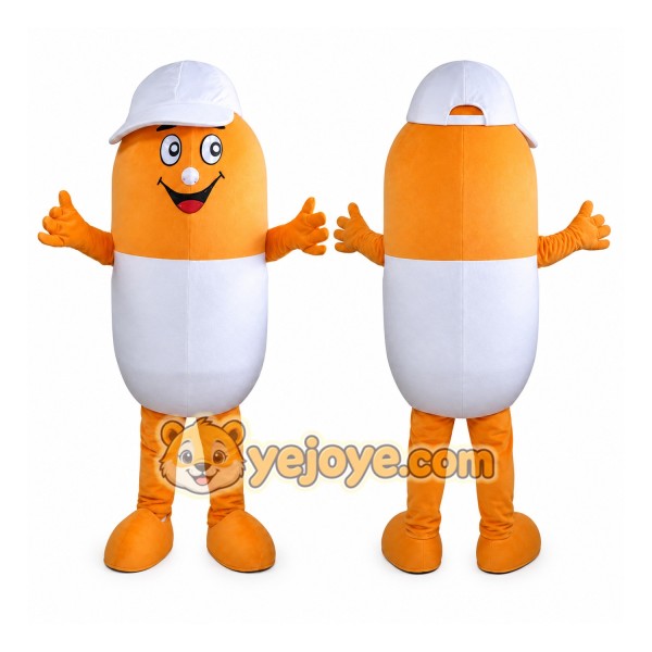 Orange and White Capsule Mascot Costume for Adults Custom Logo Party Character Suit
