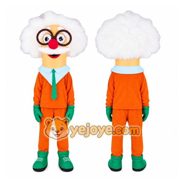 White Haired Character with Glasses Mascot Costume for Adults Custom Logo Party Character Suit
