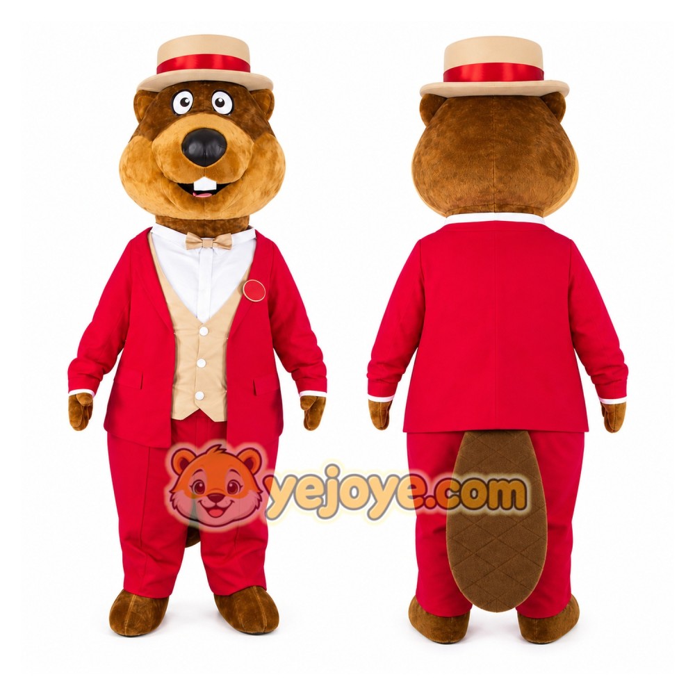 Beaver in Red Coat Mascot Costume for Adults Custom Logo Party Character Suit Beaver in Red Coat Mascot Costume for Adults Custom Logo Party Character Suit