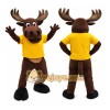 Brown Moose Mascot Costume with Bright Yellow T-Shirt Brown Moose Mascot Costume with Bright Yellow T-Shirt