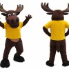 Brown Moose Mascot Costume with Bright Yellow T-Shirt