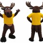 Brown Moose Mascot Costume with Bright Yellow T-Shirt