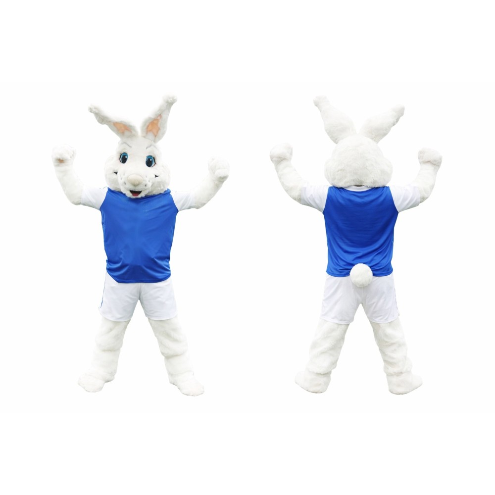 White Rabbit Mascot Costume With Blue Suit