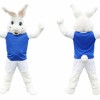 White Rabbit Mascot Costume With Blue Suit