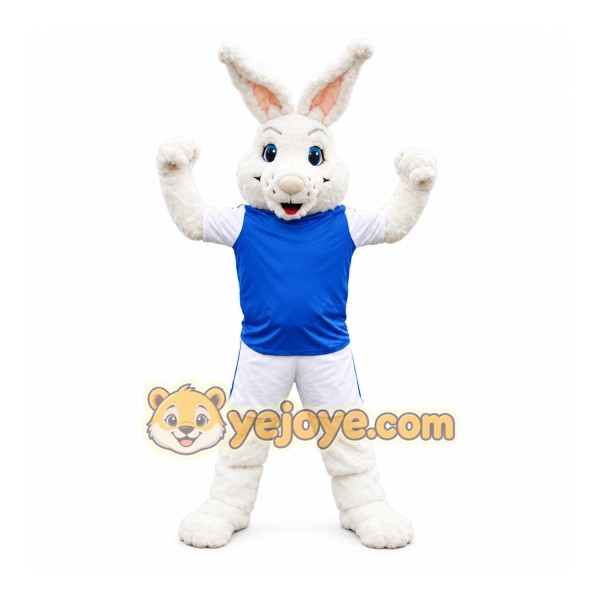 White Rabbit Mascot Costume With Blue Suit White Rabbit Mascot Costume With Blue Suit