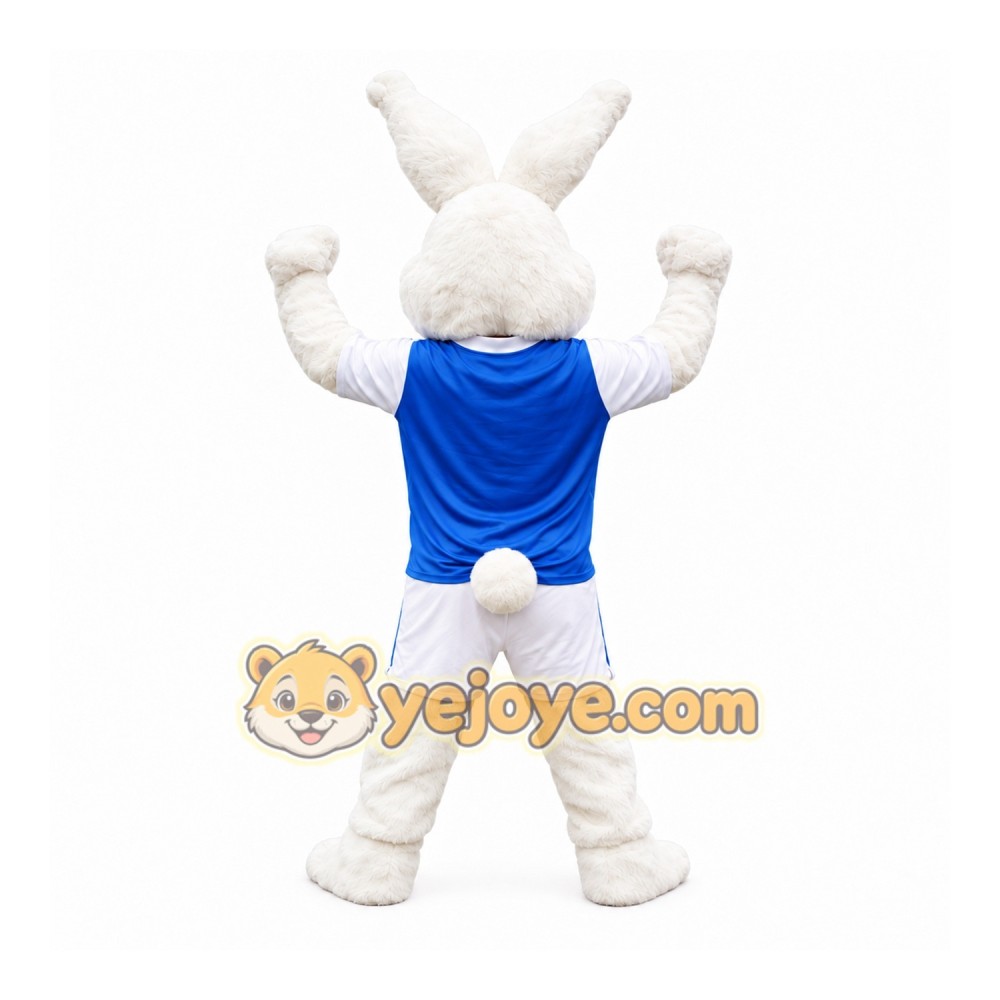 White Rabbit Mascot Costume With Blue Suit