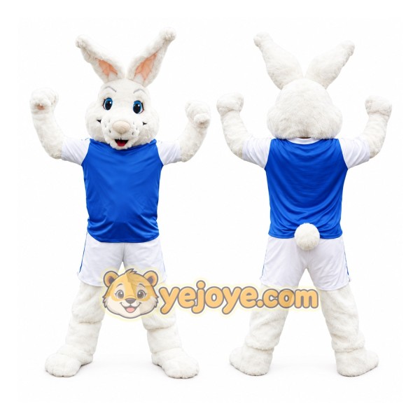 White Rabbit Mascot Costume With Blue Suit