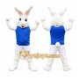 White Rabbit Mascot Costume With Blue Suit