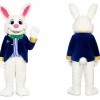 Happy White Easter Bunny Mascot Costume With Blue Suit