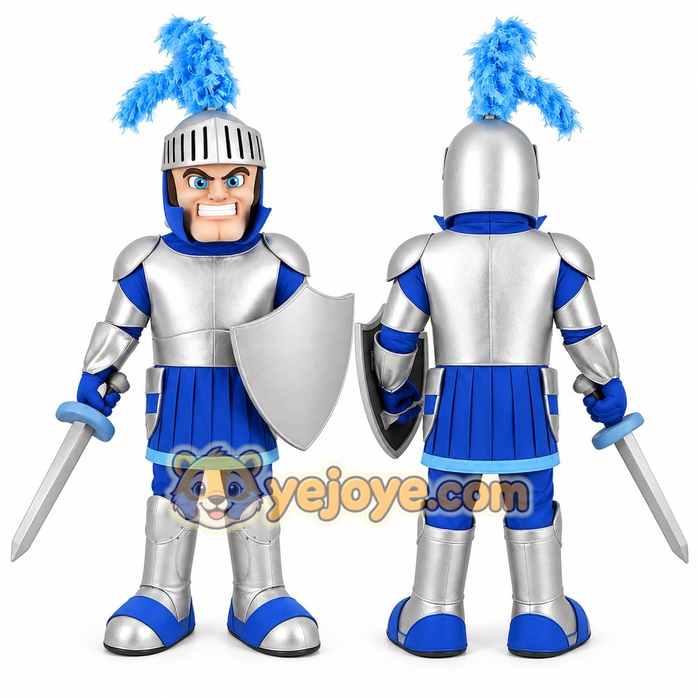 Silver Blue Knight Mascot Costume Silver Blue Knight Mascot Costume