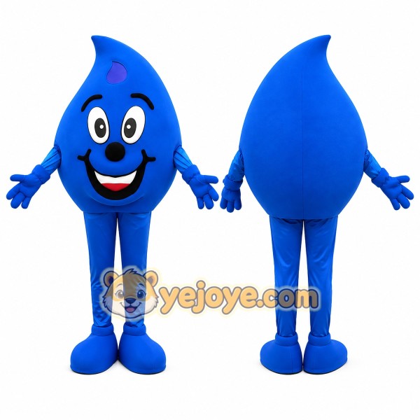 Happy Blue Water Drop Mascot Costume