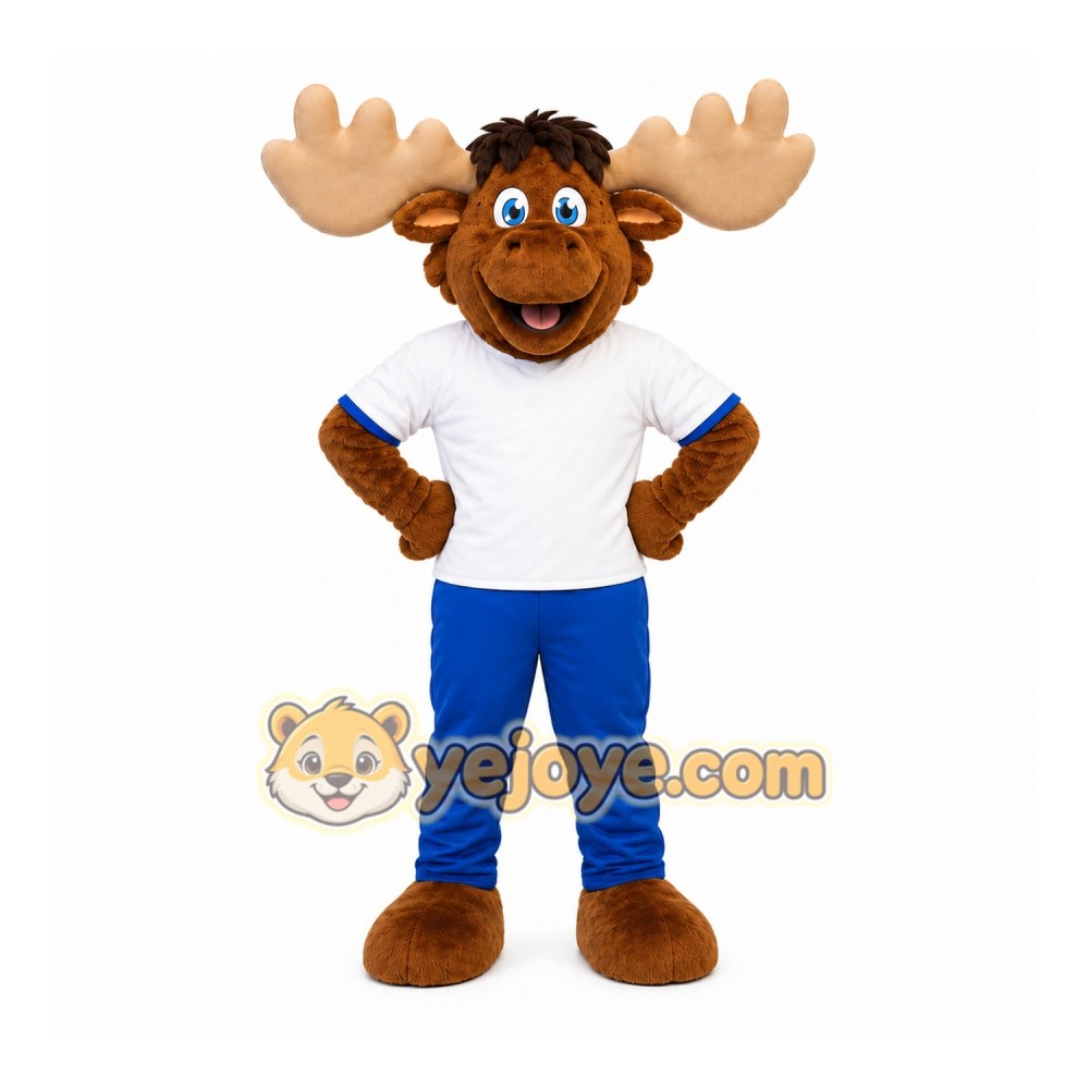Happy Lightweight Moose Mascot Costume