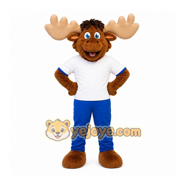 Happy Lightweight Moose Mascot Costume