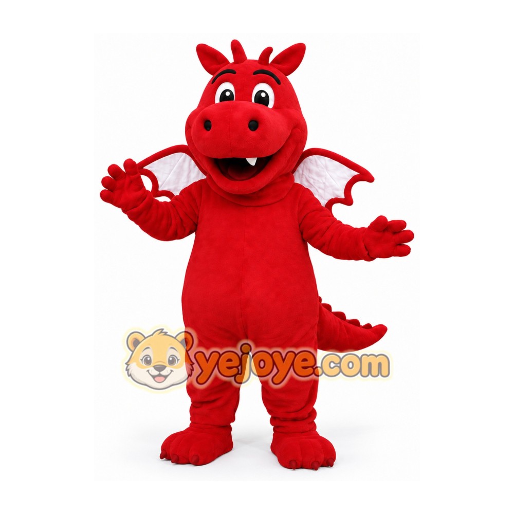 Red Dragon Mascot Costume with White Wings Red Dragon Mascot Costume with White Wings