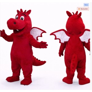 Red Dragon Mascot Costume with White Wings
