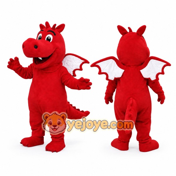 Red Dragon Mascot Costume with White Wings