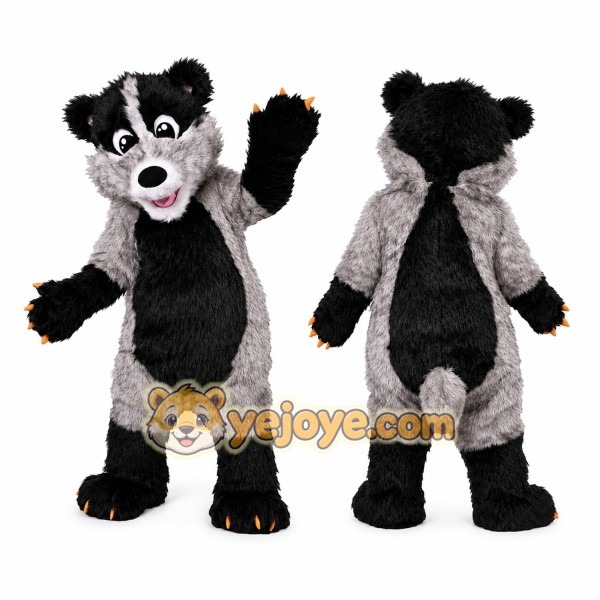 Gray Black Badger Mascot Costume