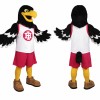 Black Bird Mascot Costume with White Jersey and Red Shorts