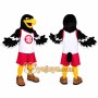 Black Bird Mascot Costume with White Jersey and Red Shorts