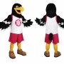 Black Bird Mascot Costume with White Jersey and Red Shorts