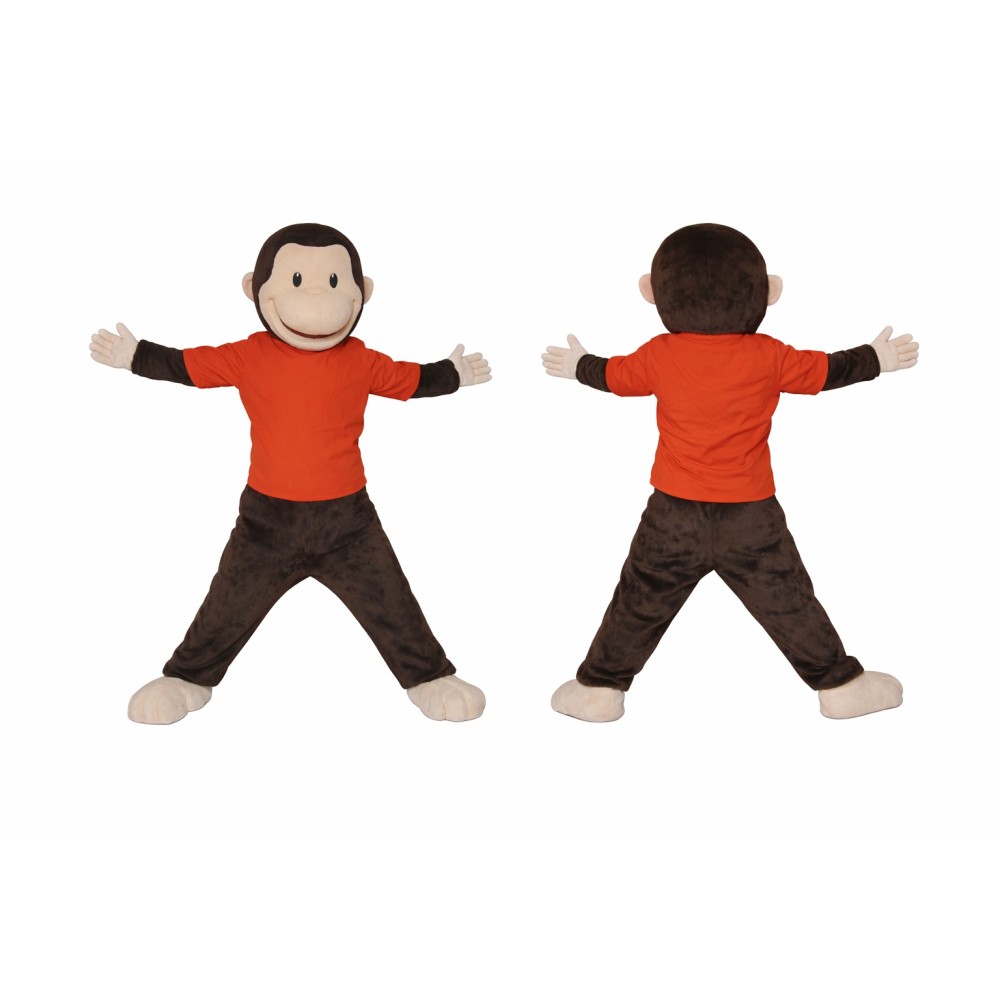 Brown Monkey Mascot Costume with Orange Shirt