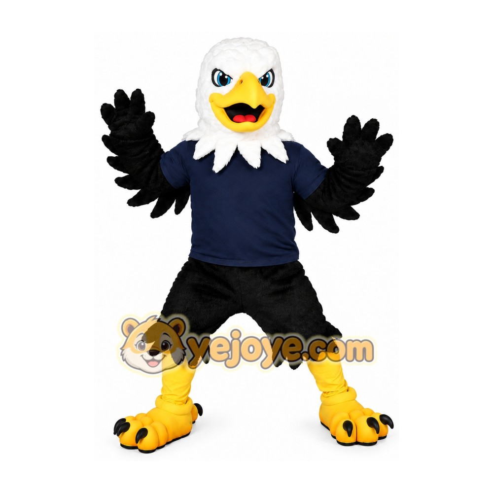 Black Eagle Mascot Costume with Navy Blue T-Shirt Black Eagle Mascot Costume with Navy Blue T-Shirt