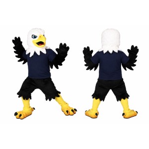 Black Eagle Mascot Costume with Navy Blue T-Shirt