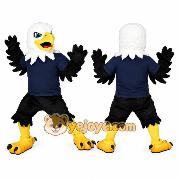 Black Eagle Mascot Costume with Navy Blue T-Shirt