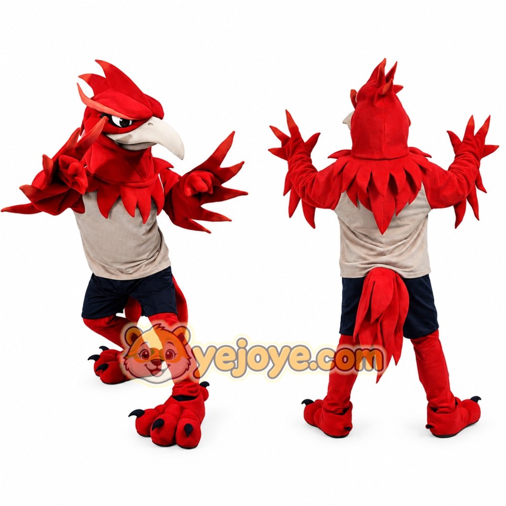 Red Bird Mascot Costume with Beige Shirt and Navy Shorts Red Bird Mascot Costume with Beige Shirt and Navy Shorts