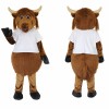 Brown Bull Mascot Costume with White T-Shirt