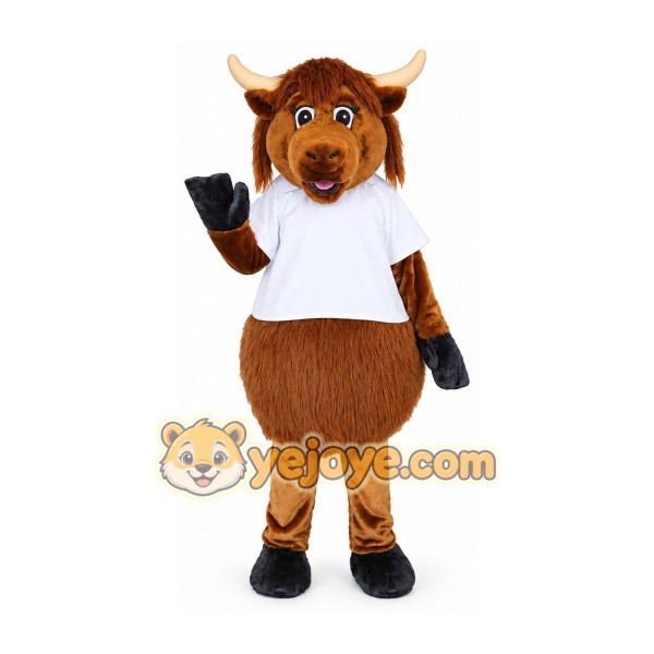 Brown Bull Mascot Costume with White T-Shirt Brown Bull Mascot Costume with White T-Shirt