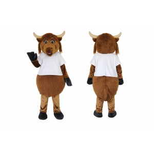 Brown Bull Mascot Costume with White T-Shirt