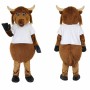 Brown Bull Mascot Costume with White T-Shirt