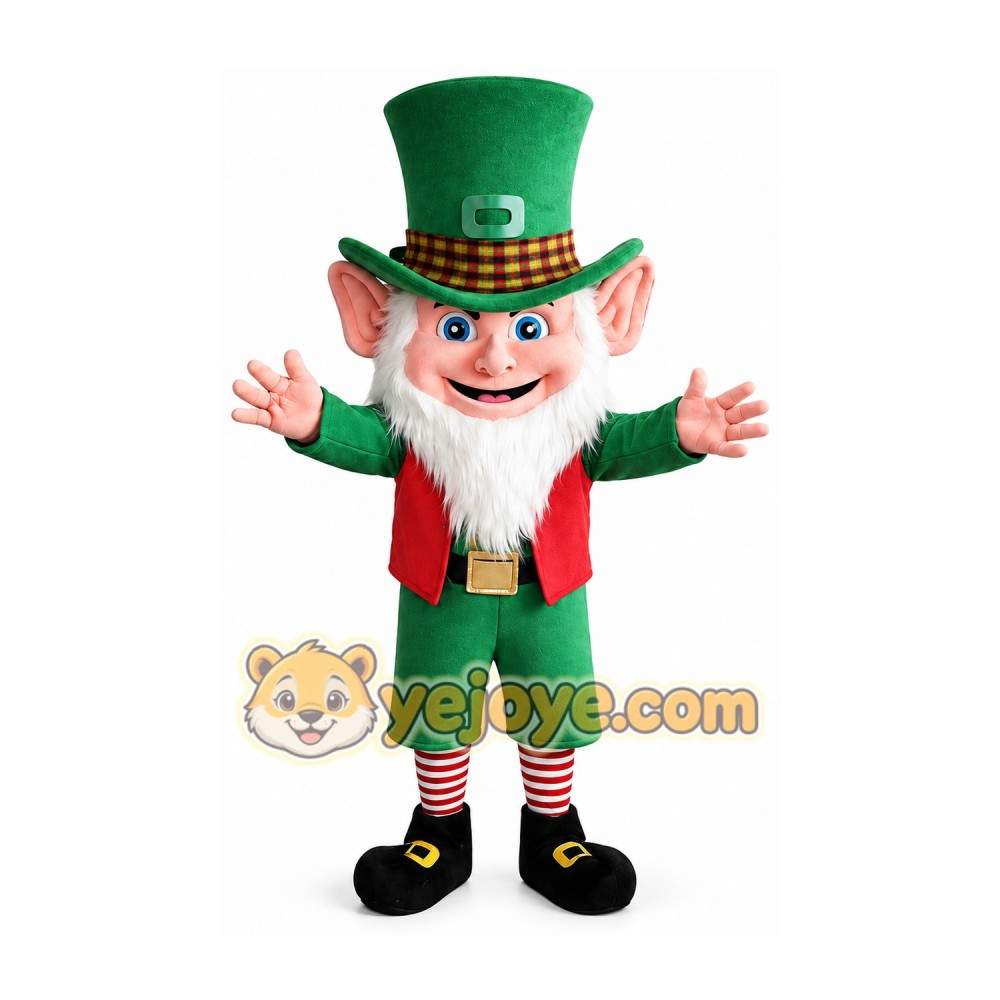 Green and Red Leprechaun Mascot Costume with Striped Socks Green and Red Leprechaun Mascot Costume with Striped Socks
