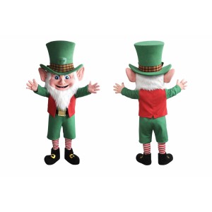 Green and Red Leprechaun Mascot Costume with Striped Socks