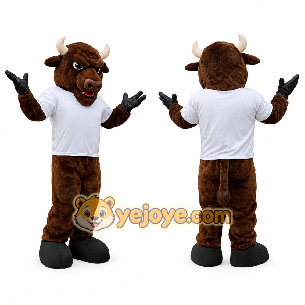 Dark Brown Bull Mascot Costume with White T-Shirt Dark Brown Bull Mascot Costume with White T-Shirt