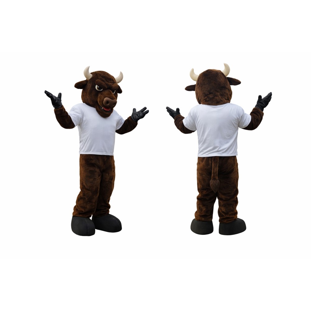 Dark Brown Bull Mascot Costume with White T-Shirt